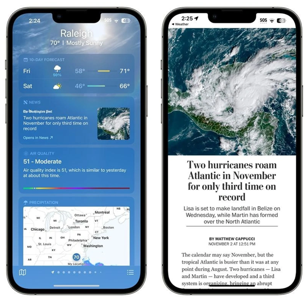 简阳苹果14维修分享iPhone 14手机如何看天气时顺带看新闻 