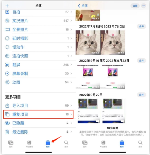 简阳苹果手机维修分享iOS 16 中相册重复项目功能使用方法 