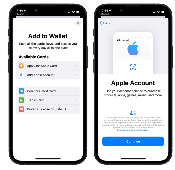 简阳苹果手机维修分享iOS 15.5钱包App如何添加 Apple 账户 